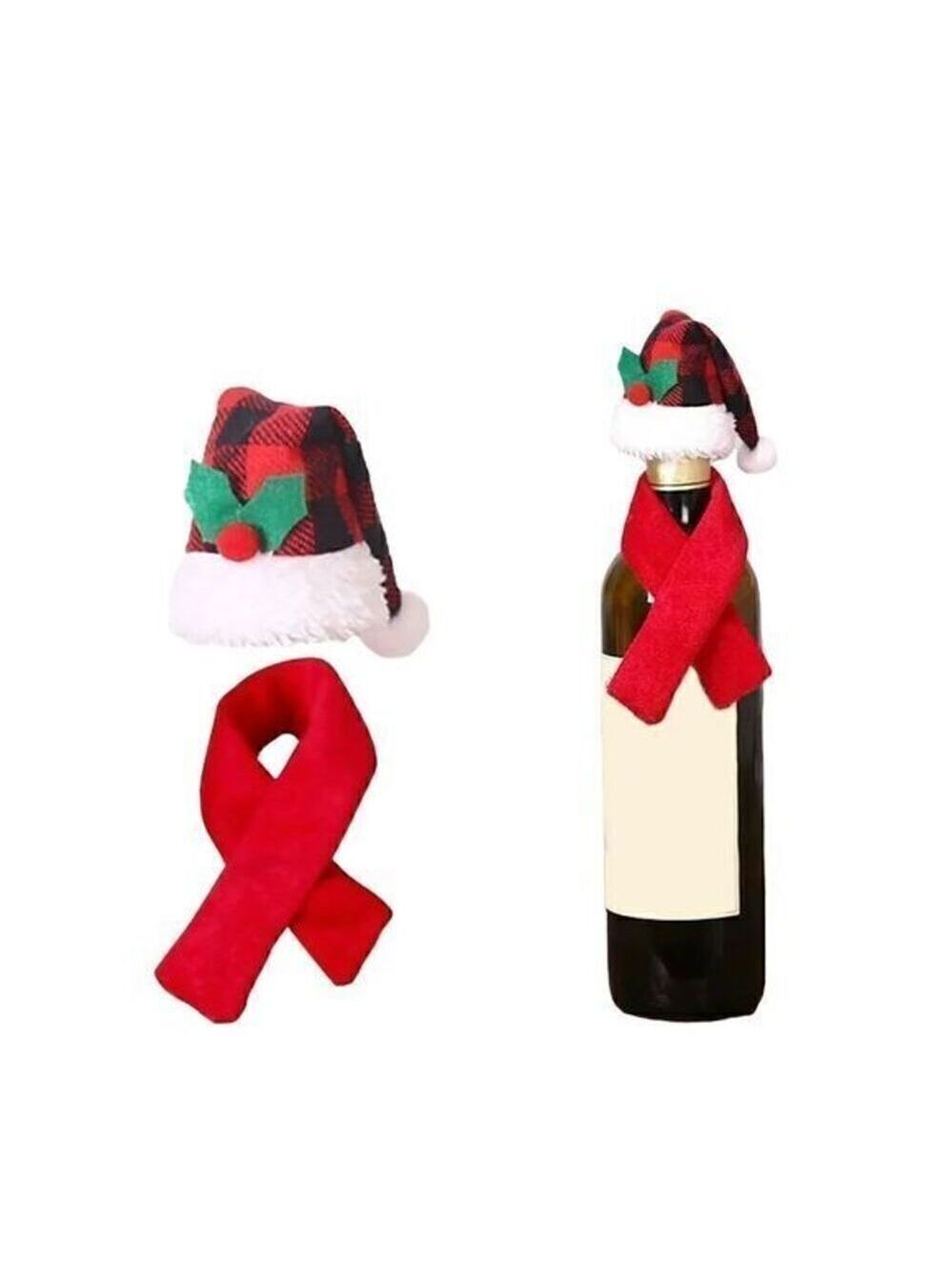 Wine Bottle Scarf Hat Festival Decorative Plaid Ornamental Reusable